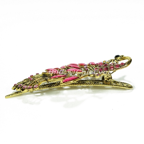 Haarspange Pfau Metall Strass rosa/pink gold 5224